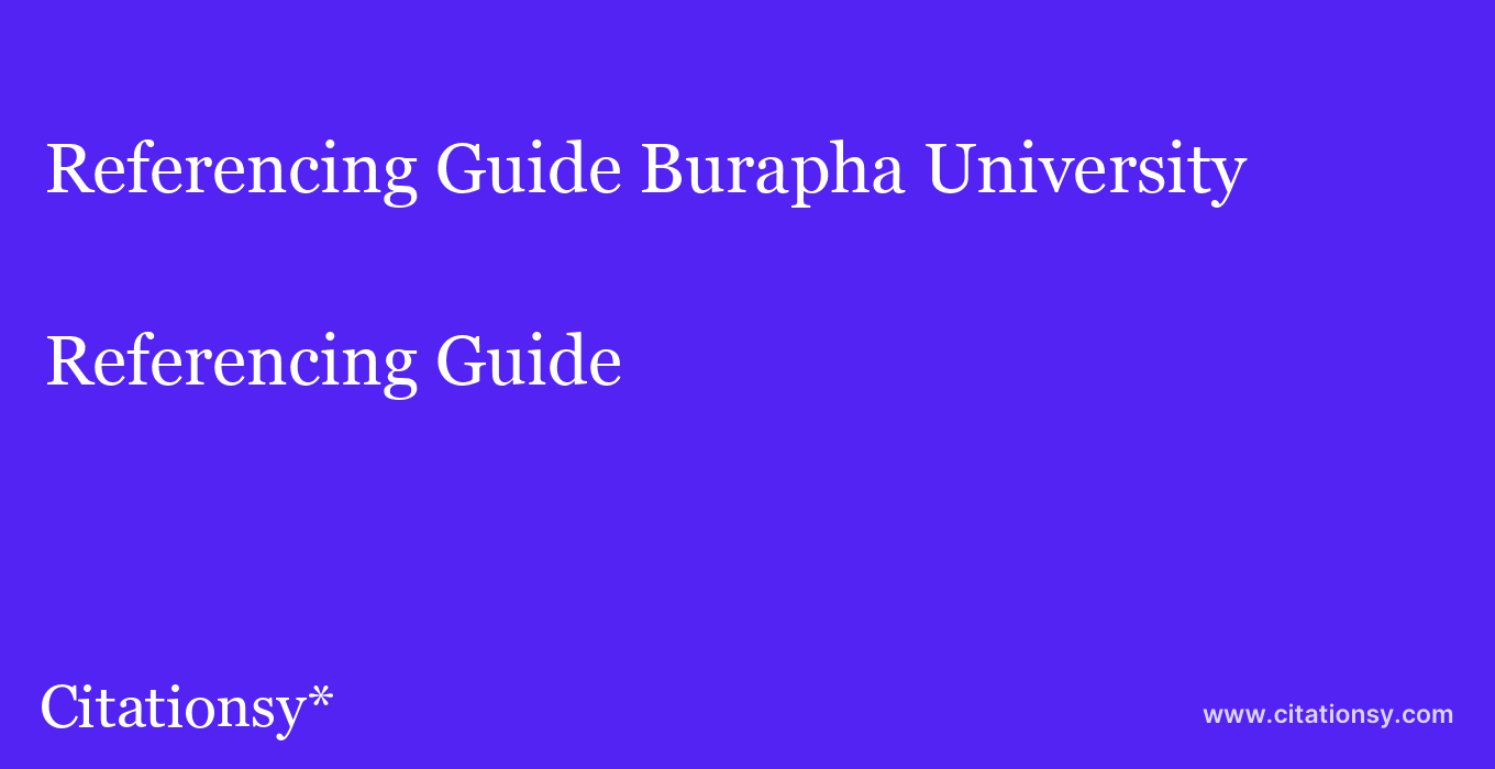 Referencing Guide: Burapha University